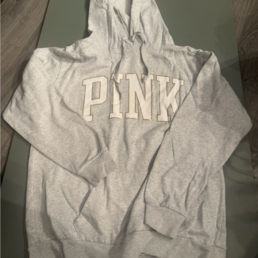 Gray Hoodie with Pink Logo